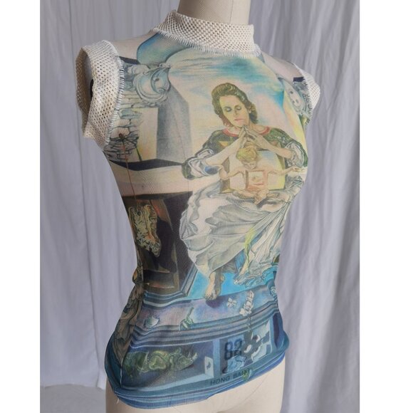 Jean Paul Gaultier Y2k 90s mesh blue top tee  shortsleeve - Picture 4 of 7